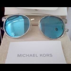 Michael Kors Grayson Double Bridge Sunglasses, Silver with Teal Lens